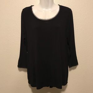 Rose & Olive Black Scoop Neck 3/4 Sleeve Blouse